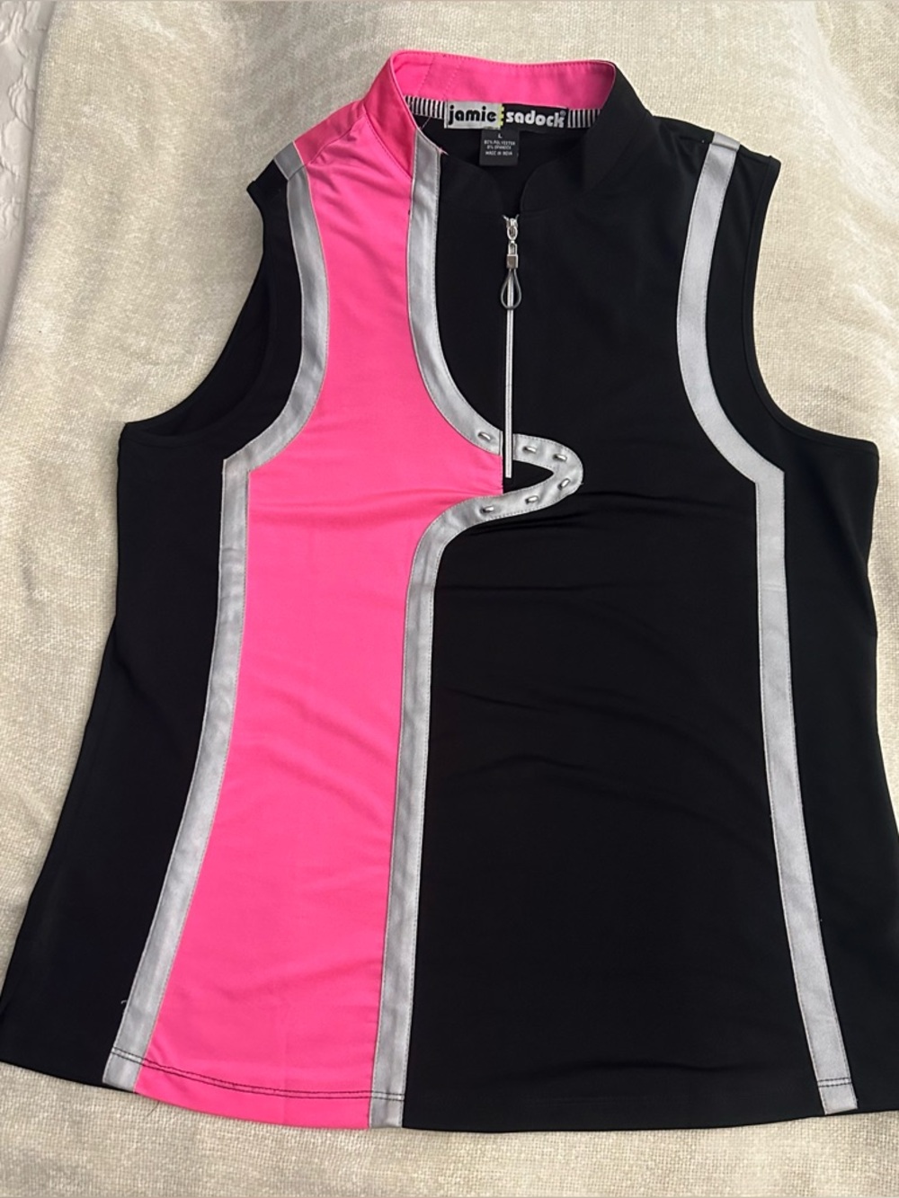 jamie sadock Black with Hot Pink Trim Zip-Front Golf Top